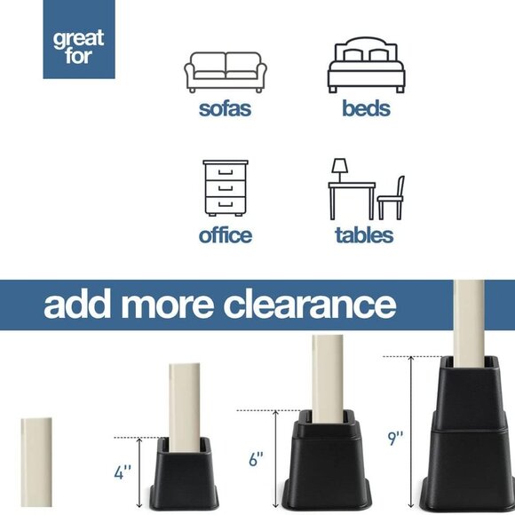 Adjustable Bed Risers - Elevation in 3, 5 or 8 Inch - Heavy Duty Stackable Furni - Picture 3 of 8